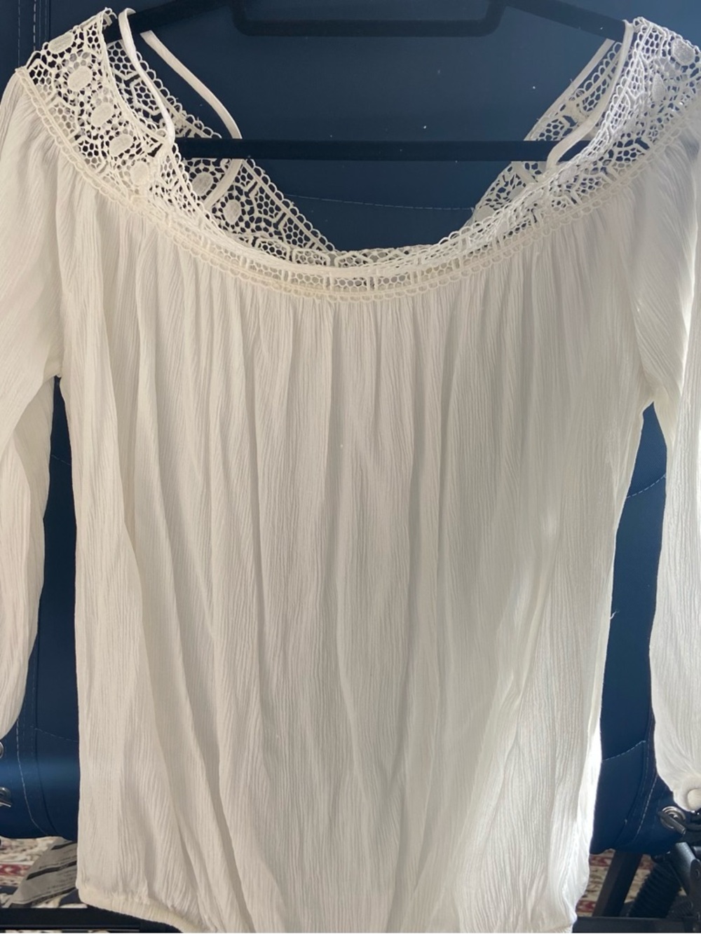 DEX Women's Cream Peasant Blouse Bohemian crepe fabric off shoulder lightweight